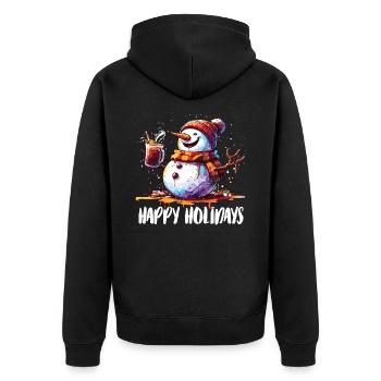 Schneemann trinkt Glühwein Happy Holidays - Unisex Premium Bio Zip Hoodie - Schwarz - Hinten - Nico (187cm)