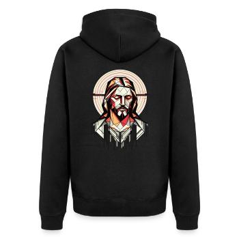 Jesus Vektor Polygon Christus Kopf Religion - Unisex Premium Bio Zip Hoodie - Schwarz - Hinten - Nico (187cm)