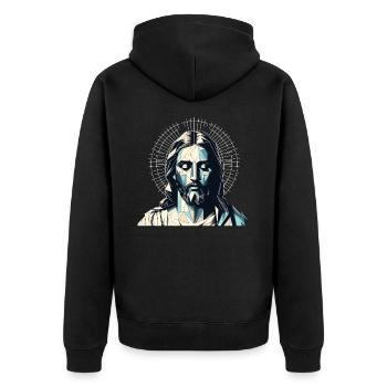 Jesus Vektor Polygon Christus Kopf Religion - Unisex Premium Bio Zip Hoodie - Schwarz - Hinten - Nico (187cm)