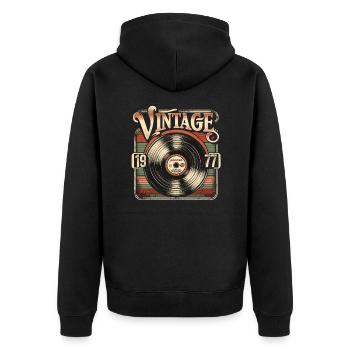 Retro Vinyl Vintage Legend 1977 Geburtstag - Unisex Premium Bio Zip Hoodie - Schwarz - Hinten - Nico (187cm)