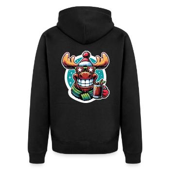 Elch Rentier Weihnachten Glühwein trinken - Unisex Premium Bio Zip Hoodie - Schwarz - Hinten - Nico (187cm)