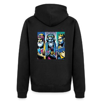 Pop Art moderne drei heiligen Könige - Unisex Premium Bio Zip Hoodie - Schwarz - Hinten - Nico (187cm)