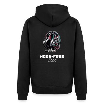 Noob Free Zone Gamer Sprüche Shirt - Unisex Premium Bio Zip Hoodie - Schwarz - Hinten - Nico (187cm)