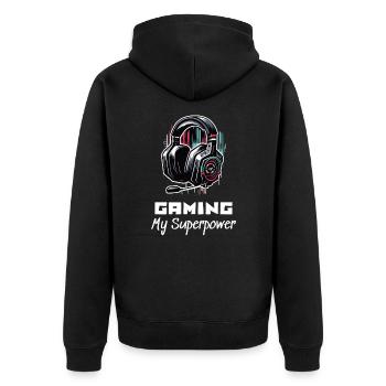 Gaming My Superpower Shirt Street Art Style - Unisex Premium Bio Zip Hoodie - Schwarz - Hinten - Nico (187cm)