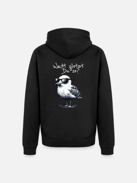 Watt glotzt Du so Möwe Wattwanderung Spruch - Unisex Premium Bio Zip Hoodie - Schwarz