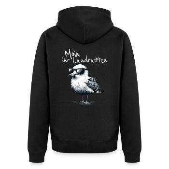 Moin ihr Landratten Lustiger Möwe Spruch - Unisex Premium Bio Zip Hoodie - Schwarz - Hinten - Nico (187cm)