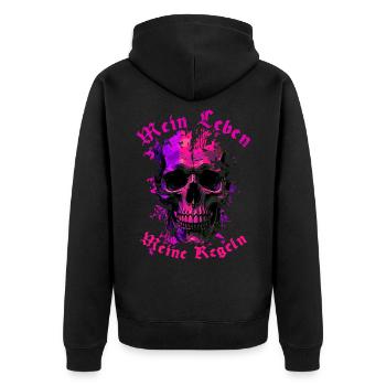 SKULL - mein Leben meine Regeln - Unisex Premium Bio Zip Hoodie - Schwarz - Hinten - Nico (187cm)