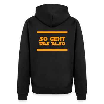 so geht das also - Unisex Premium Bio Zip Hoodie - Schwarz - Hinten - Nico (187cm)
