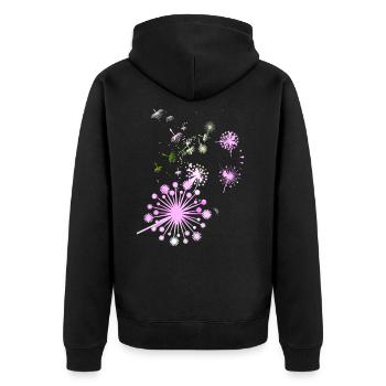 Pusteblume,Blume,bunt, Sterne - Unisex Premium Bio Zip Hoodie - Schwarz - Hinten - Nico (187cm)