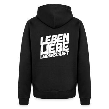 ich will alles im Leben - Unisex Premium Bio Zip Hoodie - Schwarz - Hinten - Nico (187cm)