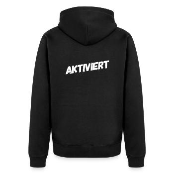 jetzt geht es los - Unisex Premium Bio Zip Hoodie - Schwarz - Hinten - Nico (187cm)