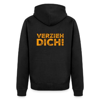 verzieh dich - Unisex Premium Bio Zip Hoodie - Schwarz - Hinten - Nico (187cm)