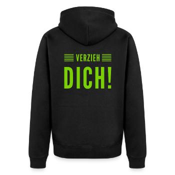 geh weg - Unisex Premium Bio Zip Hoodie - Schwarz - Hinten - Nico (187cm)