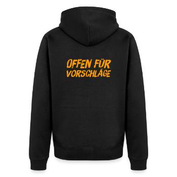 Vorschläge gehen immer - Unisex Premium Bio Zip Hoodie - Schwarz - Hinten - Nico (187cm)
