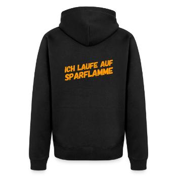 ich laufe auf Sparflamme - Unisex Premium Bio Zip Hoodie - Schwarz - Hinten - Nico (187cm)