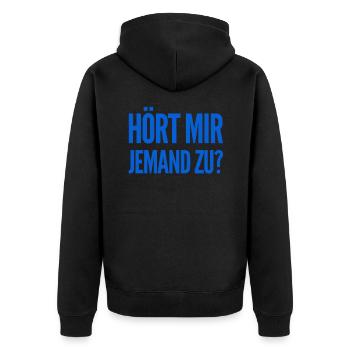 niemand hört mir zu - Unisex Premium Bio Zip Hoodie - Schwarz - Hinten - Nico (187cm)