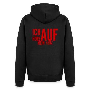 mein Herz weiß alles - Unisex Premium Bio Zip Hoodie - Schwarz - Hinten - Nico (187cm)