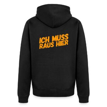 ich kann hier nicht bleiben - Unisex Premium Bio Zip Hoodie - Schwarz - Hinten - Nico (187cm)