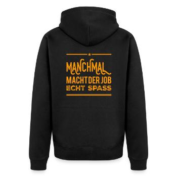 manchmal arbeite ich gern - Unisex Premium Bio Zip Hoodie - Schwarz - Hinten - Nico (187cm)