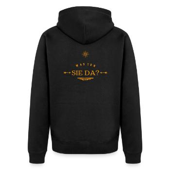 warum machen sie das? - Unisex Premium Bio Zip Hoodie - Schwarz - Hinten - Nico (187cm)
