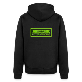wollt ihr das auch? - Unisex Premium Bio Zip Hoodie - Schwarz - Hinten - Nico (187cm)