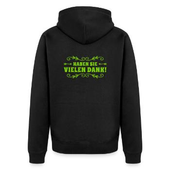 ich danke ihnen - Unisex Premium Bio Zip Hoodie - Schwarz - Hinten - Nico (187cm)
