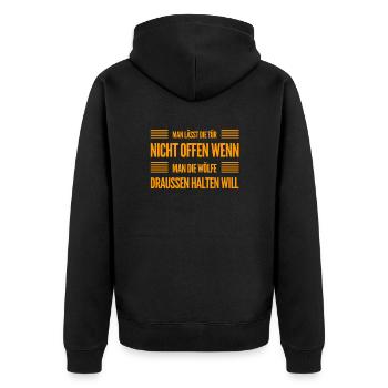 halte die Wölfe draußen - Unisex Premium Bio Zip Hoodie - Schwarz - Hinten - Nico (187cm)