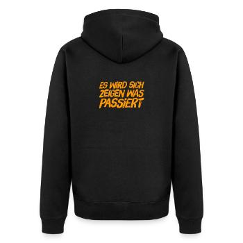was passieren wird, wird passieren - Unisex Premium Bio Zip Hoodie - Schwarz - Hinten - Nico (187cm)