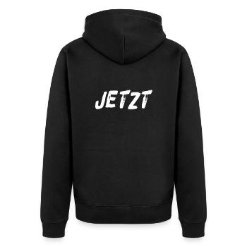 ich liebe in der Gegenwart - Unisex Premium Bio Zip Hoodie - Schwarz - Hinten - Nico (187cm)