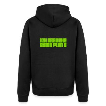 neuer Plan - Unisex Premium Bio Zip Hoodie - Schwarz - Hinten - Nico (187cm)