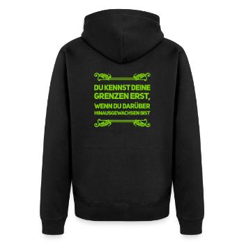 wachse über dich hinaus - Unisex Premium Bio Zip Hoodie - Schwarz - Hinten - Nico (187cm)