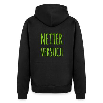 netter Versuch - Unisex Premium Bio Zip Hoodie - Schwarz - Hinten - Nico (187cm)