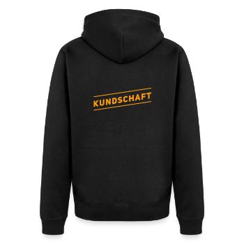 Kundschaft geht immer - Unisex Premium Bio Zip Hoodie - Schwarz - Hinten - Nico (187cm)