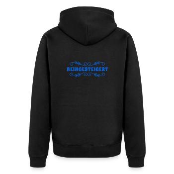 reinsteigern ist toll - Unisex Premium Bio Zip Hoodie - Schwarz - Hinten - Nico (187cm)