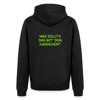 das Rätsel um das Kaninchen - Unisex Premium Bio Zip Hoodie - Schwarz - Hinten - Nico (187cm)