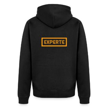 vor dir steht ein Experte - Unisex Premium Bio Zip Hoodie - Schwarz - Hinten - Nico (187cm)