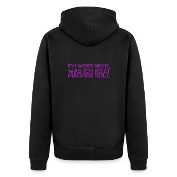 was soll ich jetzt machen? - Unisex Premium Bio Zip Hoodie - Schwarz - Hinten - Nico (187cm)