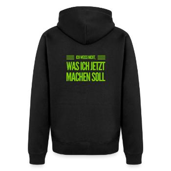 ich habe keinen Plan - Unisex Premium Bio Zip Hoodie - Schwarz - Hinten - Nico (187cm)