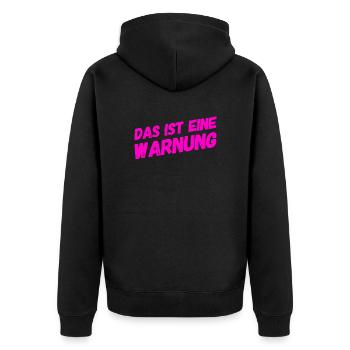 vor dir steht eine Warnung - Unisex Premium Bio Zip Hoodie - Schwarz - Hinten - Nico (187cm)