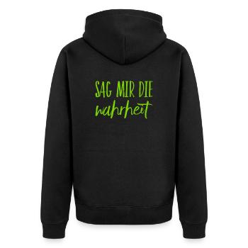 sei ehrlich - Unisex Premium Bio Zip Hoodie - Schwarz - Hinten - Nico (187cm)