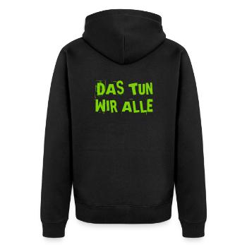das macht jeder - Unisex Premium Bio Zip Hoodie - Schwarz - Hinten - Nico (187cm)