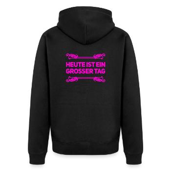 heute ist ein super Tag - Unisex Premium Bio Zip Hoodie - Schwarz - Hinten - Nico (187cm)
