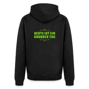 heute ist ein wundervoller Tag - Unisex Premium Bio Zip Hoodie - Schwarz - Hinten - Nico (187cm)