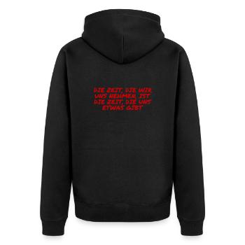 nehmen wir uns Zeit - Unisex Premium Bio Zip Hoodie - Schwarz - Hinten - Nico (187cm)
