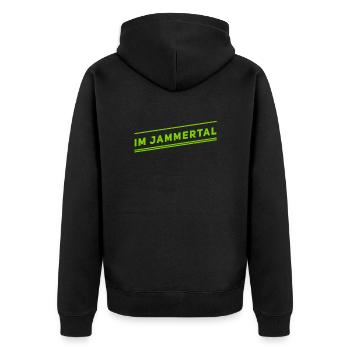 ich könnte die ganze Zeit jammern - Unisex Premium Bio Zip Hoodie - Schwarz - Hinten - Nico (187cm)