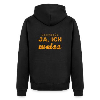 ja, ich weiß - Unisex Premium Bio Zip Hoodie - Schwarz - Hinten - Nico (187cm)