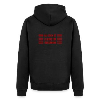 nutze die Zeit - Unisex Premium Bio Zip Hoodie - Schwarz - Hinten - Nico (187cm)