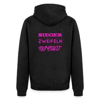 vor dir steht ein Gewinner - Unisex Premium Bio Zip Hoodie - Schwarz - Hinten - Nico (187cm)
