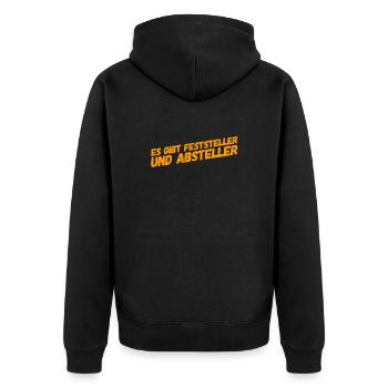 ich bin ein Macher - Unisex Premium Bio Zip Hoodie - Schwarz - Hinten - Nico (187cm)