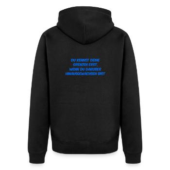 kenne deine Grenzen - Unisex Premium Bio Zip Hoodie - Schwarz - Hinten - Nico (187cm)